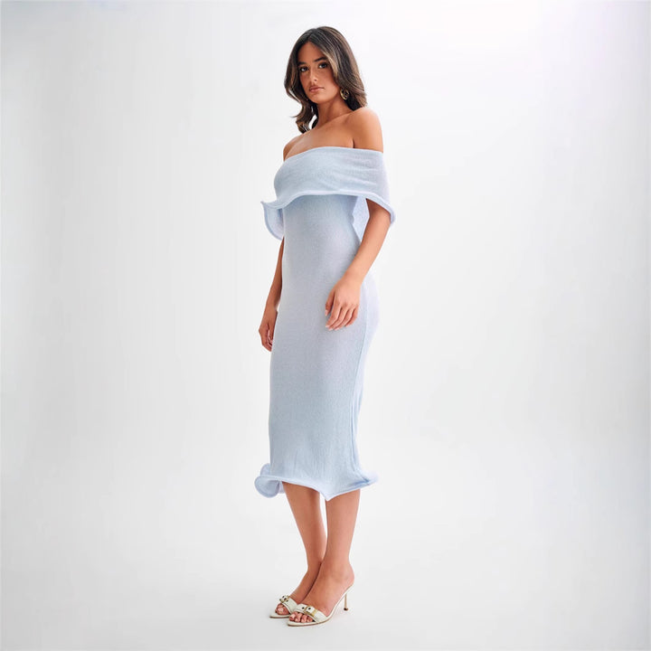 Dame Off-Shoulder Maxikjole med bølgekant og tætsiddende snit Stilla
