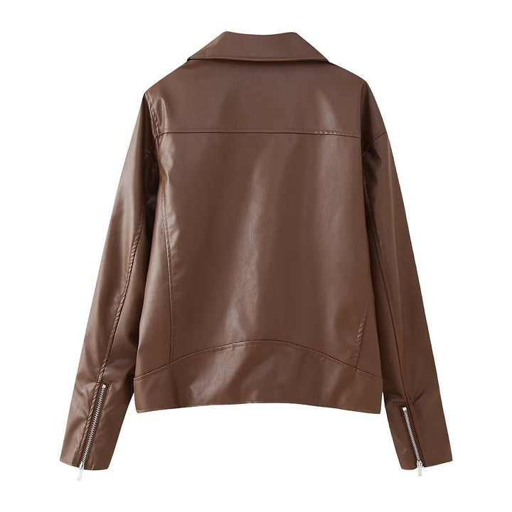 Femme Classic Kunstlæder Bikerjakke med asymmetrisk lynlås Stilla