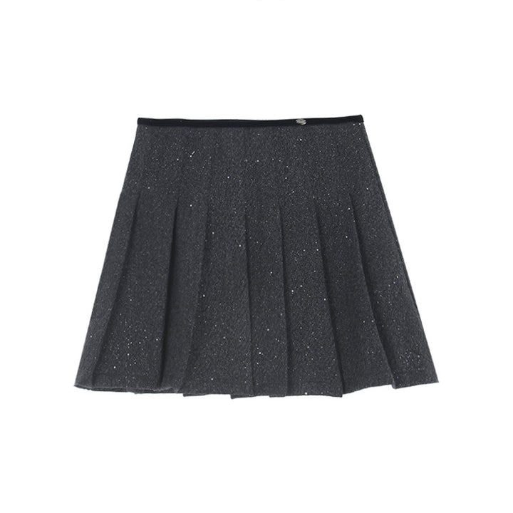 Damer Plisseret Mini Skirt med glitrende detaljer og elastisk talje Stilla