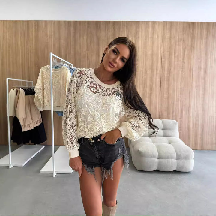 Dame Broderet Spids Sweater Stilla