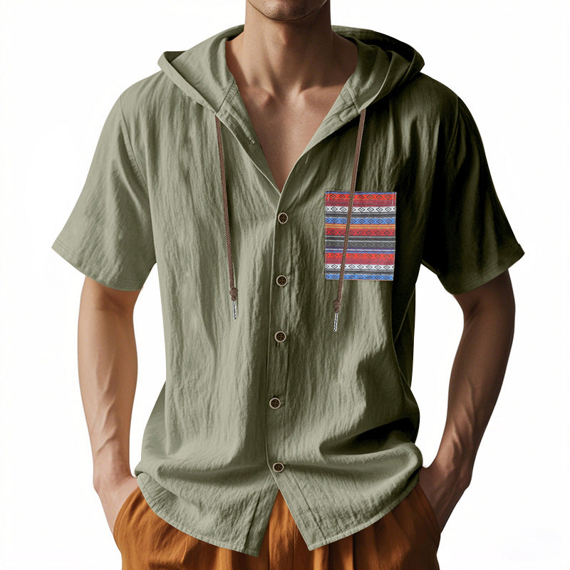 Herre hoodie med farverigt mønster og korte ærmer Stilla
