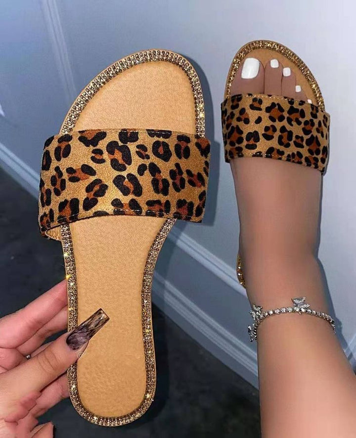 Dame Glamourøse Slippers med glitrende rhinestones og stilfuld slangelæder-look Stilla