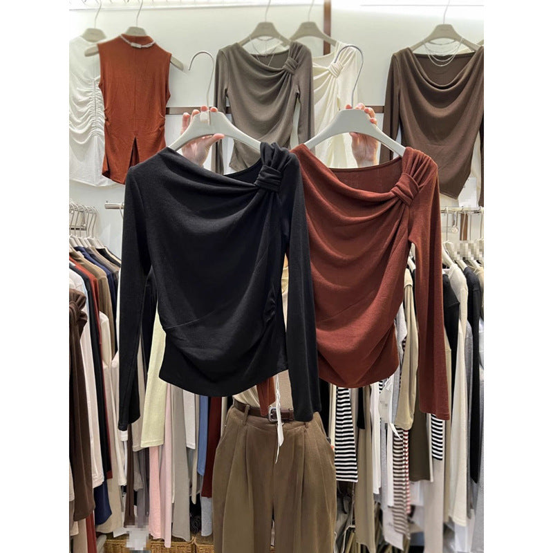Dame Rynk Langærmet Top med elegant Detalje Stilla