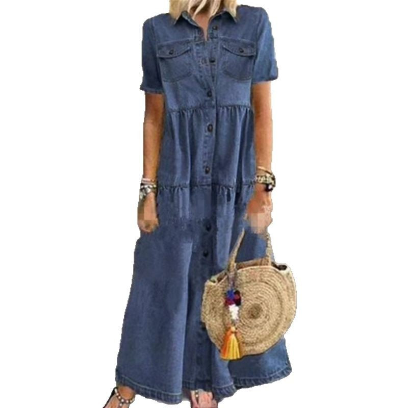 Femme Denim Knap-Up Maxi Kjole Stilla