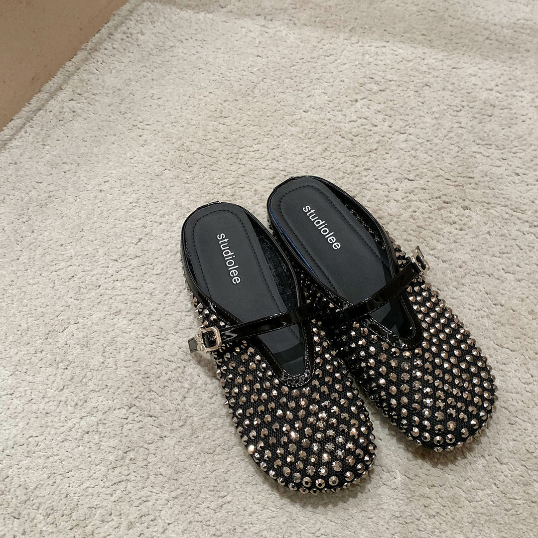 Dame Strass-prydede Slipper Mules Stilla