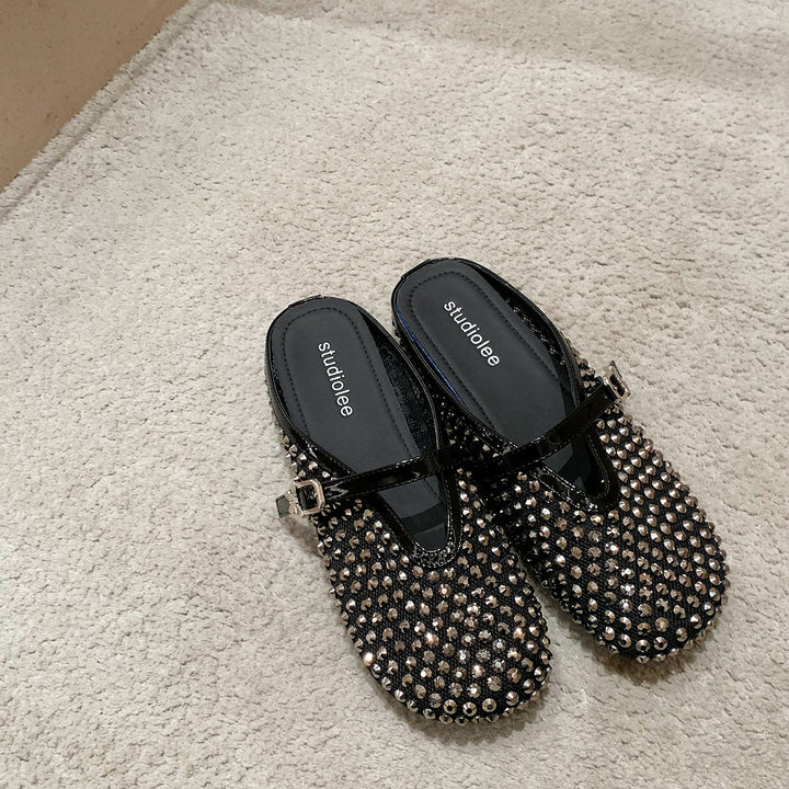 Dame Strass-prydede Slipper Mules Stilla