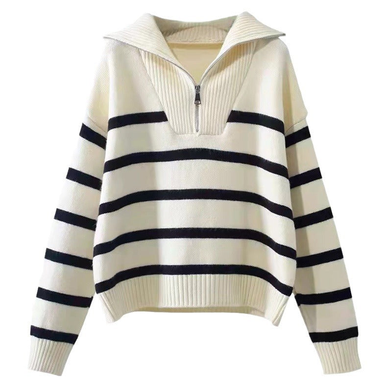 Femme Stilfuld Stribet Halv-Zip Striktrøje Stilla