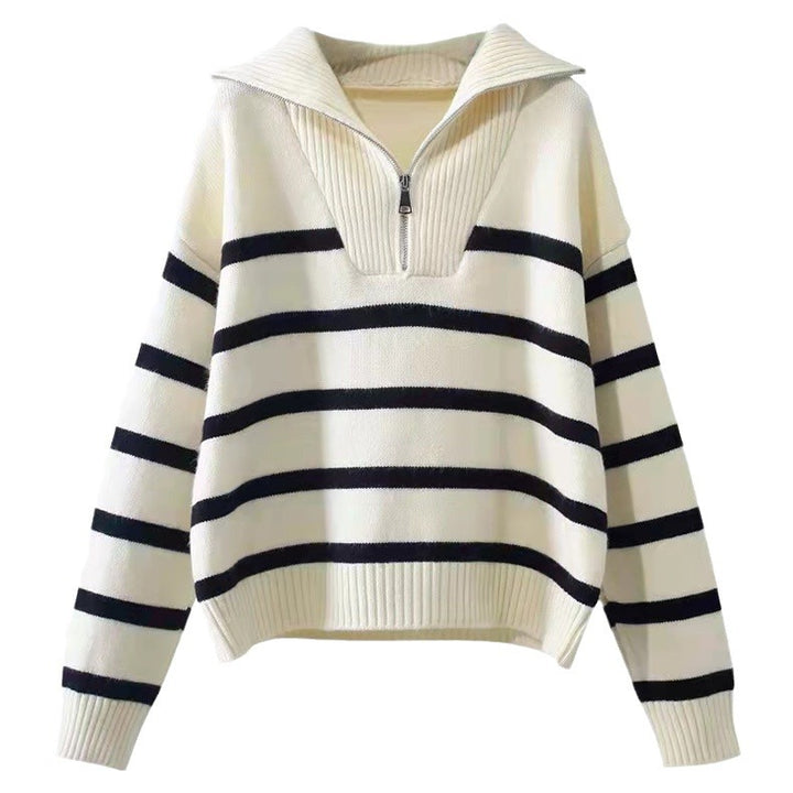 Femme Stilfuld Stribet Halv-Zip Striktrøje Stilla
