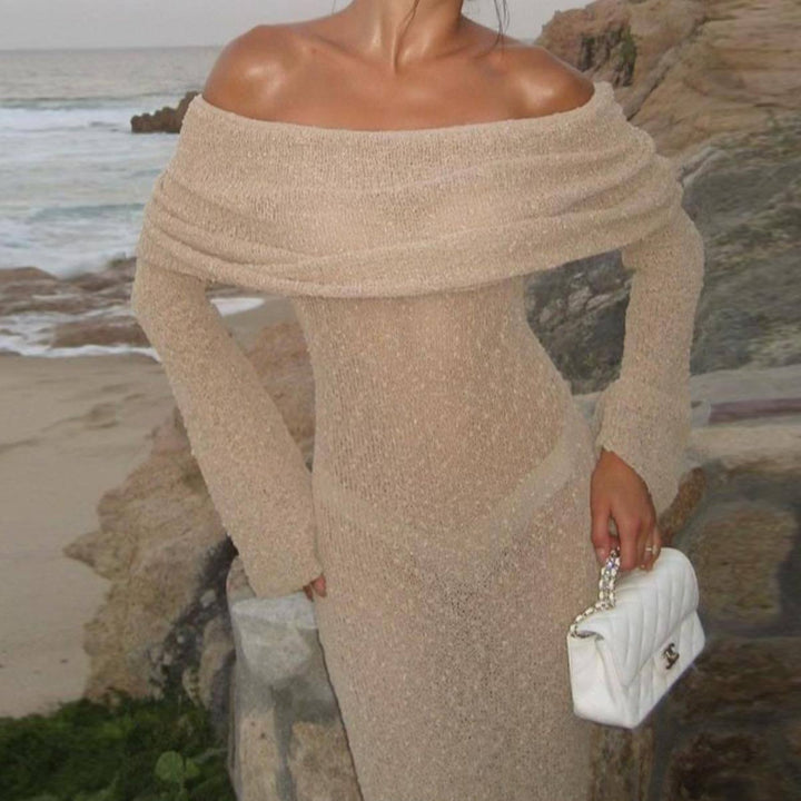 Dame Off-Shoulder Maxikjole med lange ærmer og elegant stof Skovae