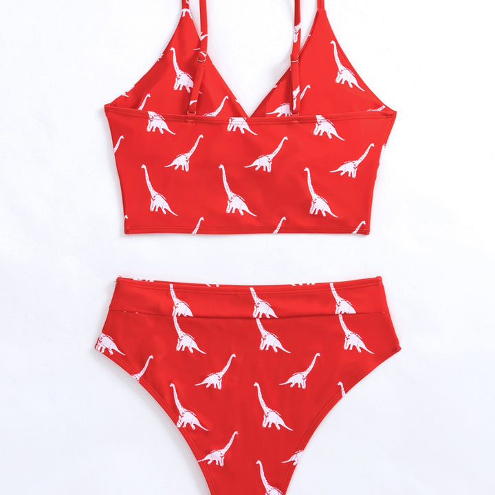 Dame Højt skåret bikini med legende dinosaurermønster og komfortabel top Stilla