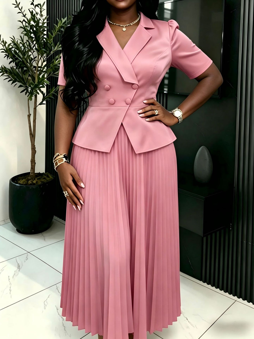 Damer elegant blazer-kjole med plisseret nederdel Skovae