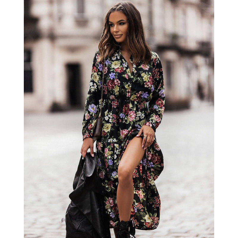 Dame Floral Print Maxi Kjole med høj slids Stilla
