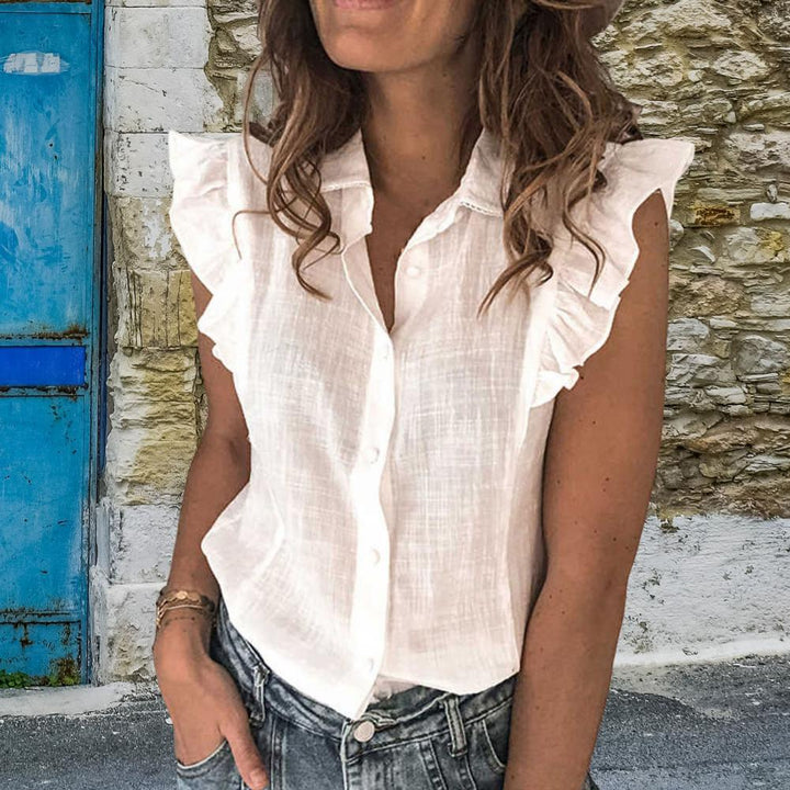 Dame Elegant Bluse med Ruffle-detaljer og Knapliste Stilla
