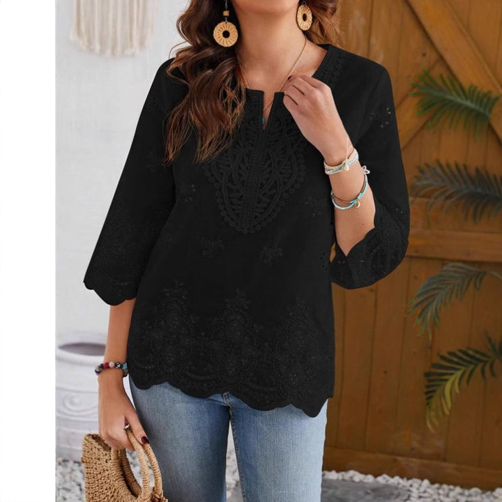 Damebluse med kunstneriske broderier Stilla