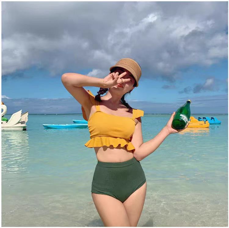 Dame Rynkekrop-top Højtaljede Bikini-sæt Stilla