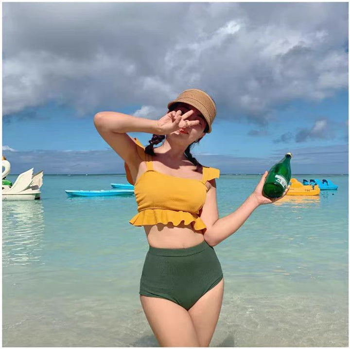 Dame Rynkekrop-top Højtaljede Bikini-sæt Stilla