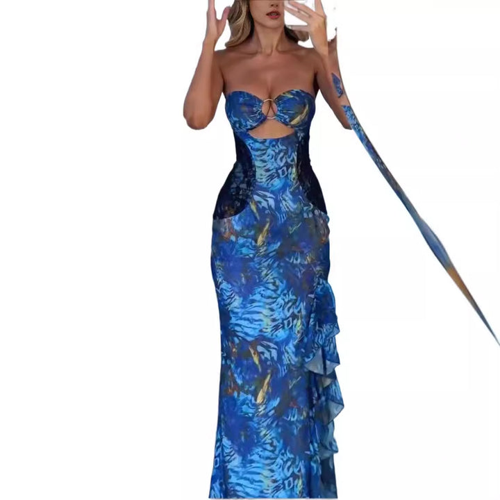 Dame Exquisite Maxi Kjole med Raffineret Udsnit og Elegant Flæse Design Skovae
