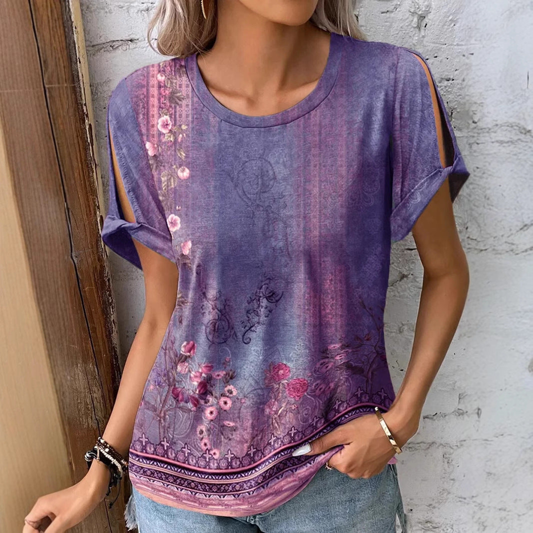 Dame floral oversized T-shirt med cut-out ærmer Skovae