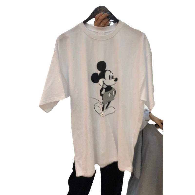 Dame T-shirt med stort Mickey Mouse print og afslappet snit Stilla