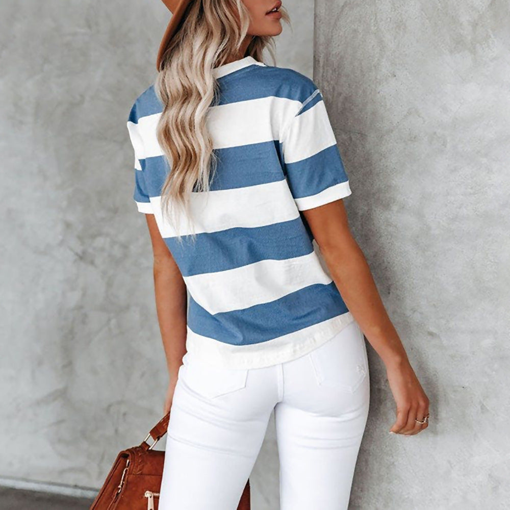 Kvinder Stribet Bomulds Fritid T-Shirt Stilla