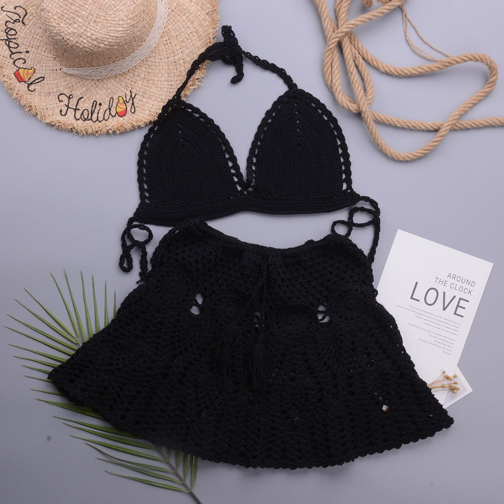 Dame hækle bikini-sæt med smuk skirtapplikation Stilla