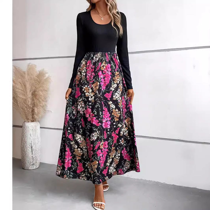 Dame maxikjole med floralt design og lange ærmer Stilla