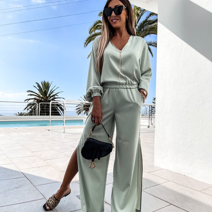 Kvinders elegante jumpsuit med brede ben og V-hals