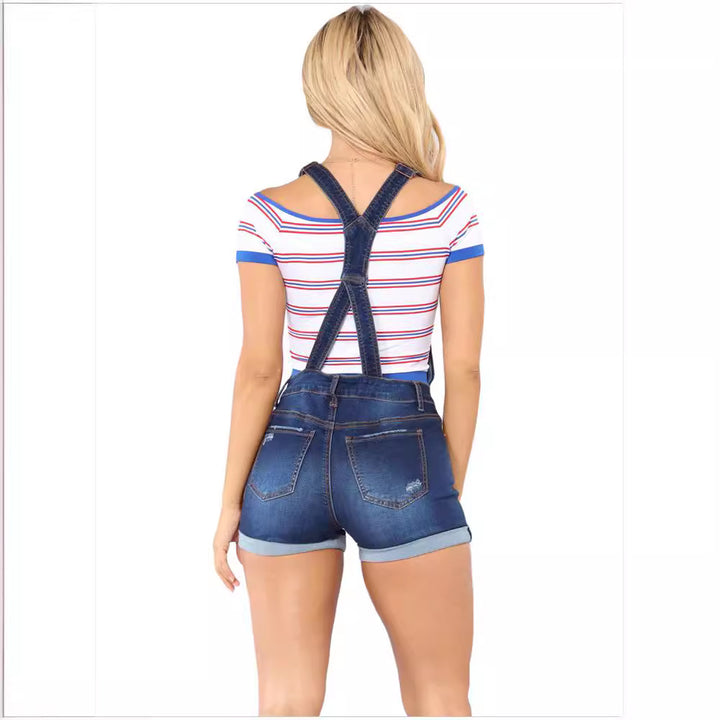Dame Jeans-suspendershorts med stilfulde ødelagte detaljer og justerbare stropper Stilla
