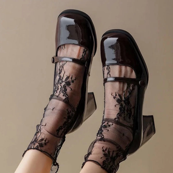 Dame High-Heel Mary Jane Pumps med glitrende overflade og komfortabel fodseng Stilla
