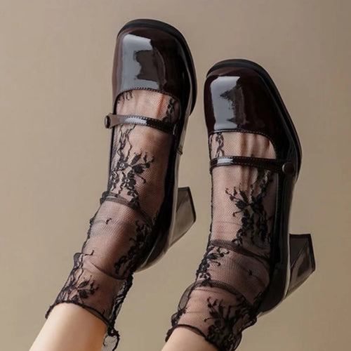Dame High-Heel Mary Jane Pumps med glitrende overflade og komfortabel fodseng Stilla