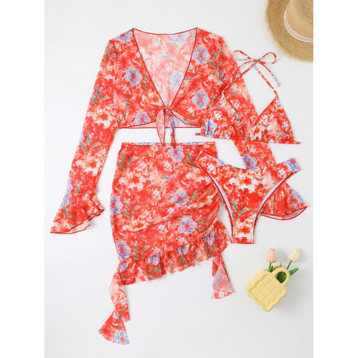 Dame Bikiniset med blomstret design og elegante rynkedetaljer Skovae