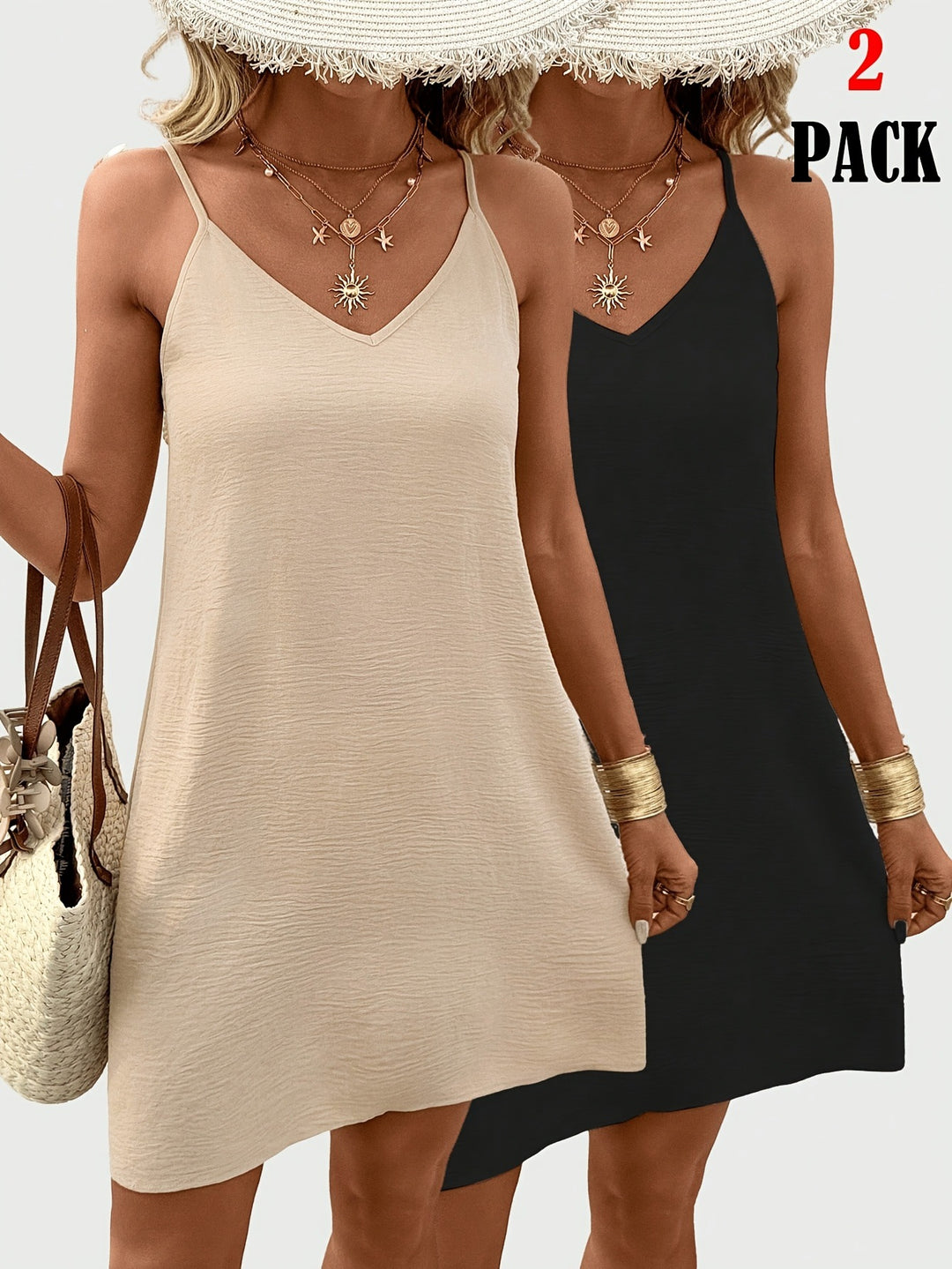 Femme Relaxed Fit V-UDSKÆRING Slip Dress Set Stilla