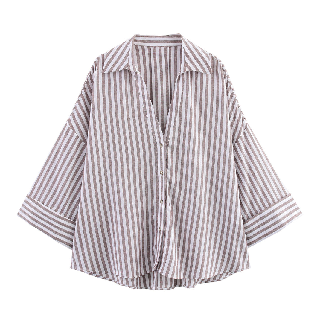 Dame Relaxed Fit Button-Up Bluse med klokkeærmer Stilla