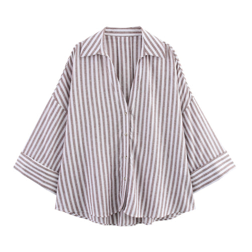 Dame afslappet oversized skjorte med moderne stribemønster Stilla