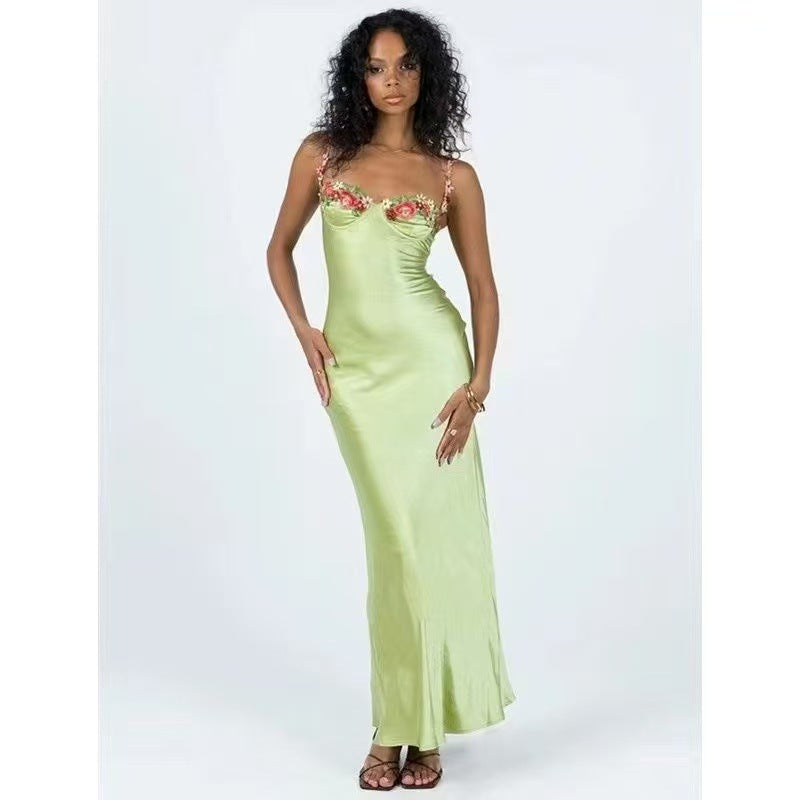 Dame Floral Udsmykket Bodycon Maxikjole Stilla