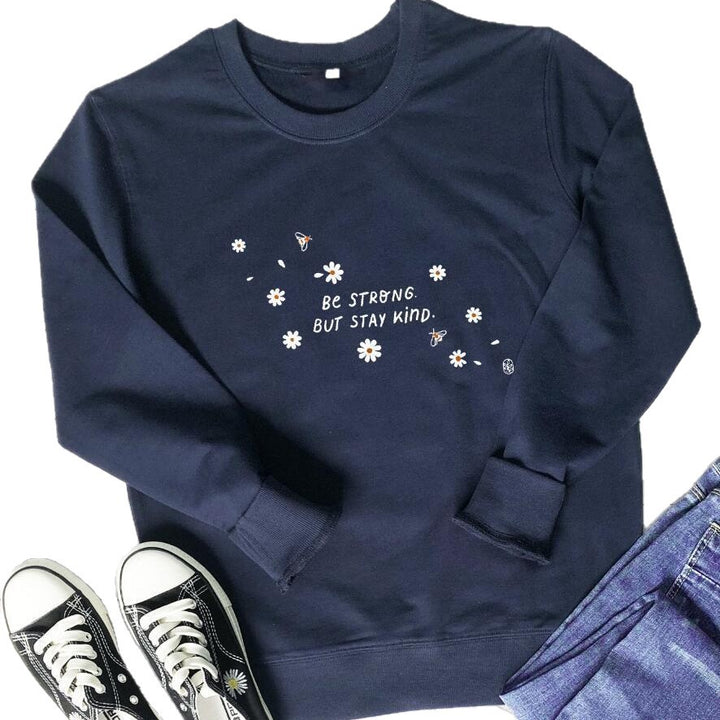 Kvinders sweatshirt med inspirerende budskab og blomstermotiv Stilla