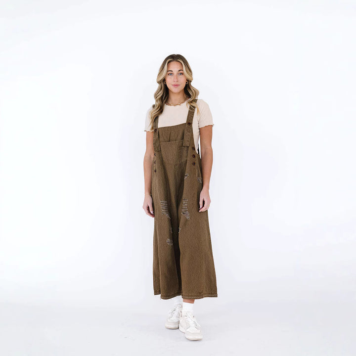 Dame casual denim overalls with trendy destroyed details Skovae