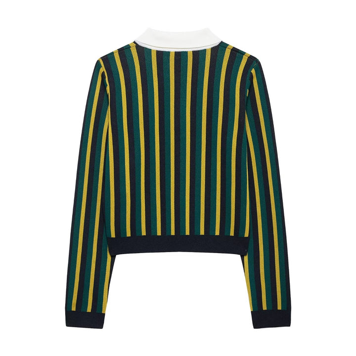 Femme Kort skåret stribet strik-Polo-sweater Stilla