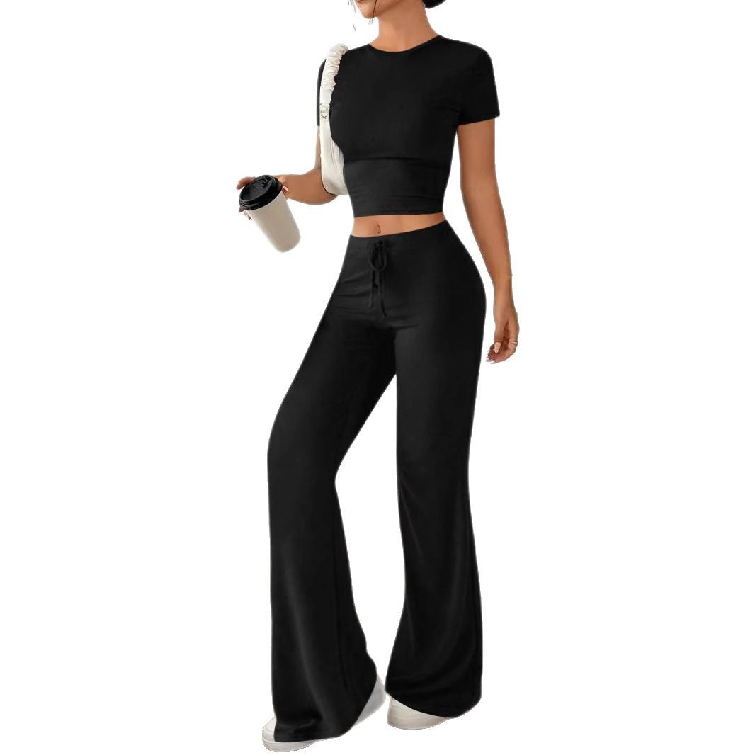 Dame Lækkert koordinatsæt med cropped top og løstsiddende bukser Stilla