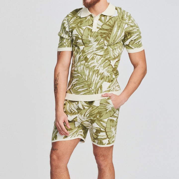 Herrer Polo-Shirt og Shorts Sæt i tropisk bladdesign Stilla