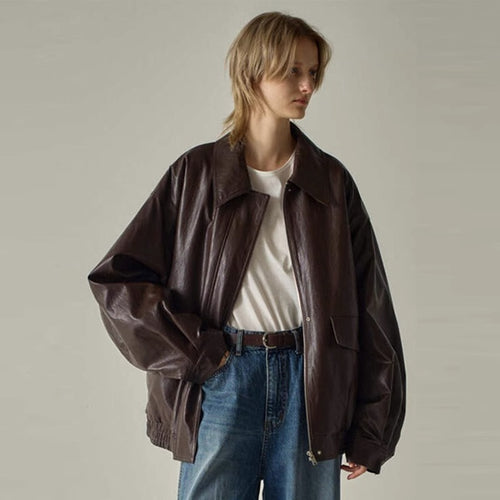 Kvindernes Oversized Faux Læderjakke Stilla