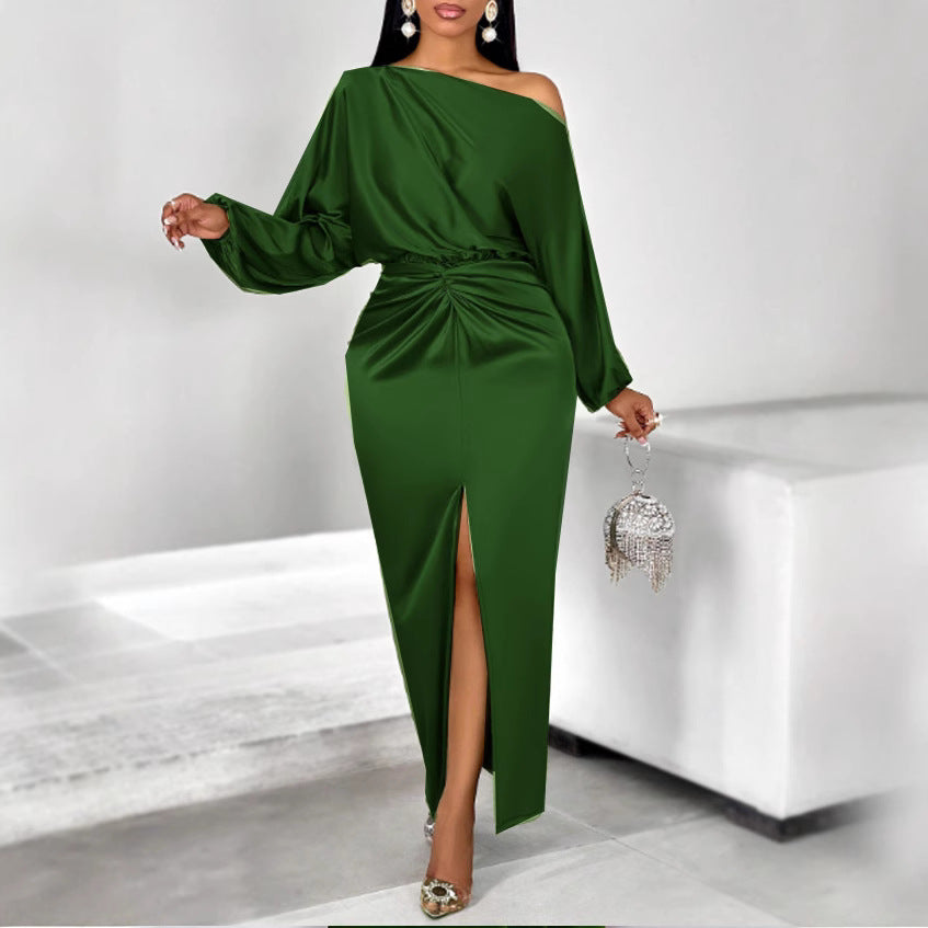 Dame Elegant off-shoulder Maxikjole med rynk og split Stilla