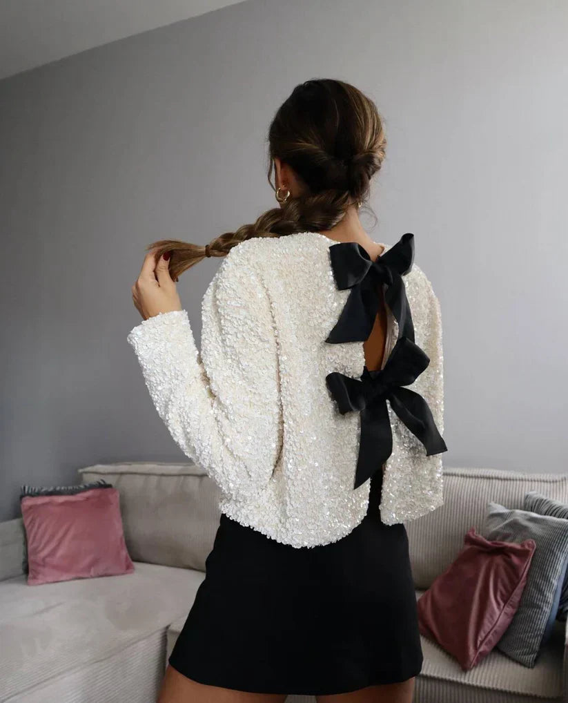 Stilla | Pailletbluse Med Sløjfe