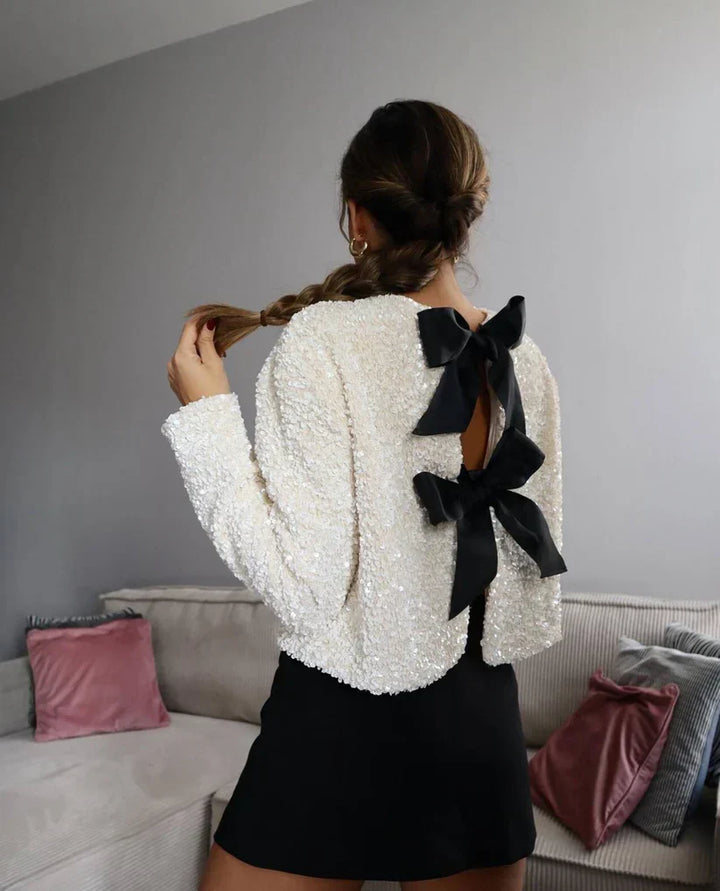 Stilla | Pailletbluse Med Sløjfe