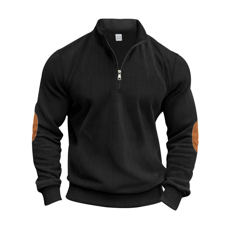 Herrer moderigtig pullover med ståkrave og læderdetaljer Stilla
