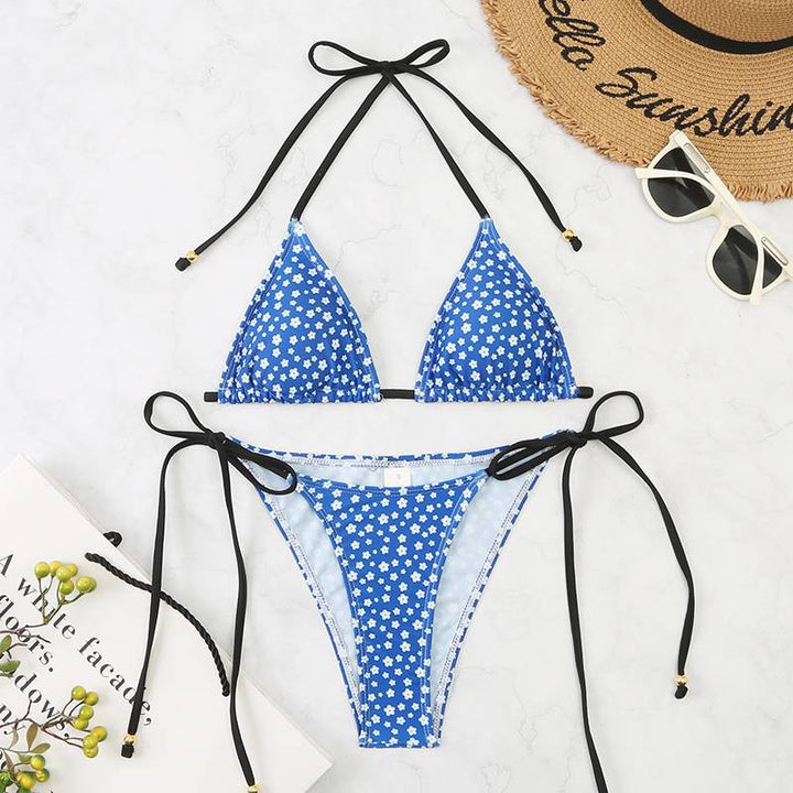 Dame Floral Print Triangle Bikini Sæt Stilla