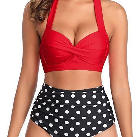 Damer Højskåret Bikini med elegant Faldfront og justerbare Stropper Stilla