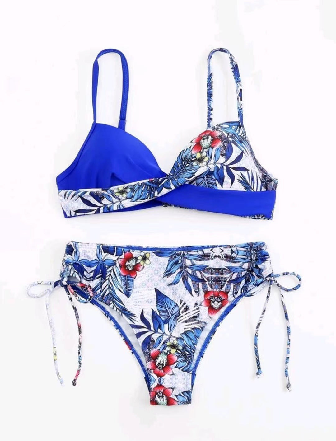 Dame Triangel-Bikini-Sæt med tropisk design og justerbare seler Stilla