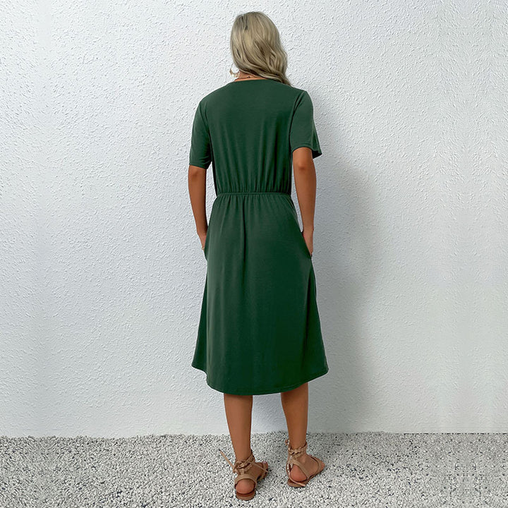 Dame Button-Up Vikkel-Midi-Kjole med Rynkedetalje Stilla