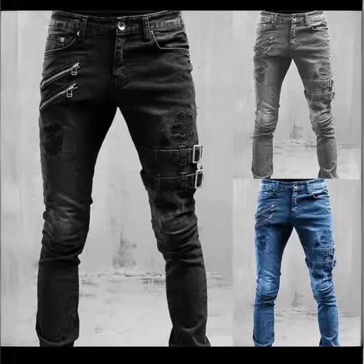 Herre Slim Fit Jeans med asymmetriske lynlåse og moderne detaljer Stilla